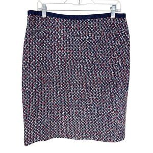 Talbots Women's 12 Tweed Pencil Skirt Red Blue EUC Length 22.75"